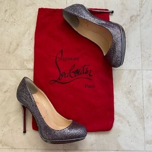 Christian Louboutin Lady Glitter Filo 120 Silver Metallic Pumps Heels size 6/36